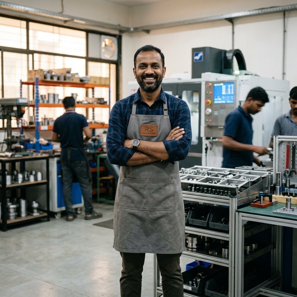 Indian MSME Entrepreneur in Factory Workshop