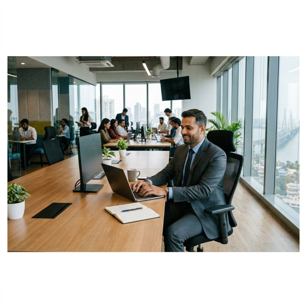 Indian Businessman at Desk Working on Laptop